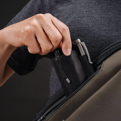 PJ33 Leather Knife Sheath for Belt, Horizontal Carry Pocket Knife Holster with Elastic Pen Holder, Leather Folding Knife Sheath for Men