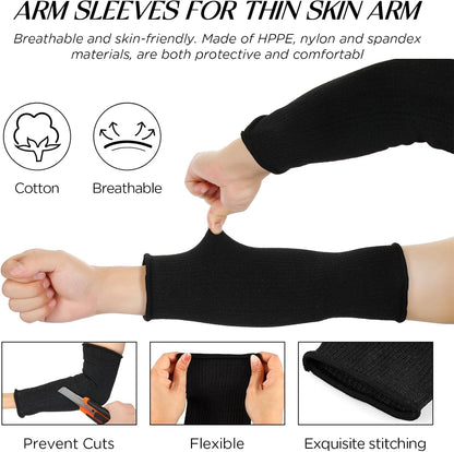 4 Pair Protective Arm Sleeves for Thin Skin Anti-Cut Burn Resistant Cover Forearm Sleeve for Cooking Construction(Black, 11.8 Inch)