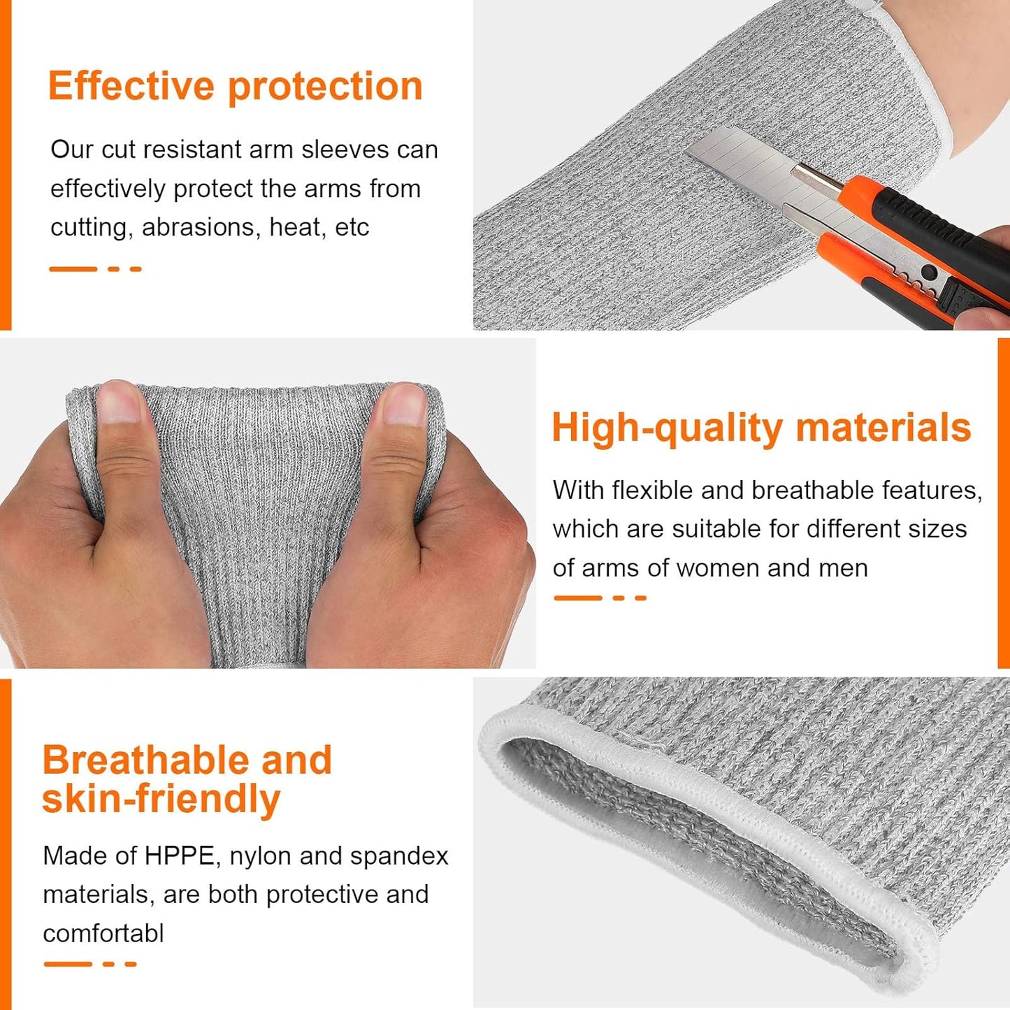 4 Pair Protective Arm Sleeves for Thin Skin Anti-Cut Burn Resistant Cover Forearm Sleeve for Cooking Construction(Black, 11.8 Inch)