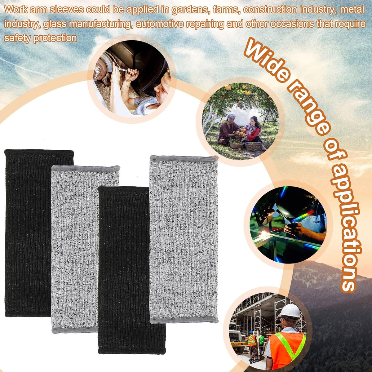 4 Pair Protective Arm Sleeves for Thin Skin Anti-Cut Burn Resistant Cover Forearm Sleeve for Cooking Construction(Black, 11.8 Inch)