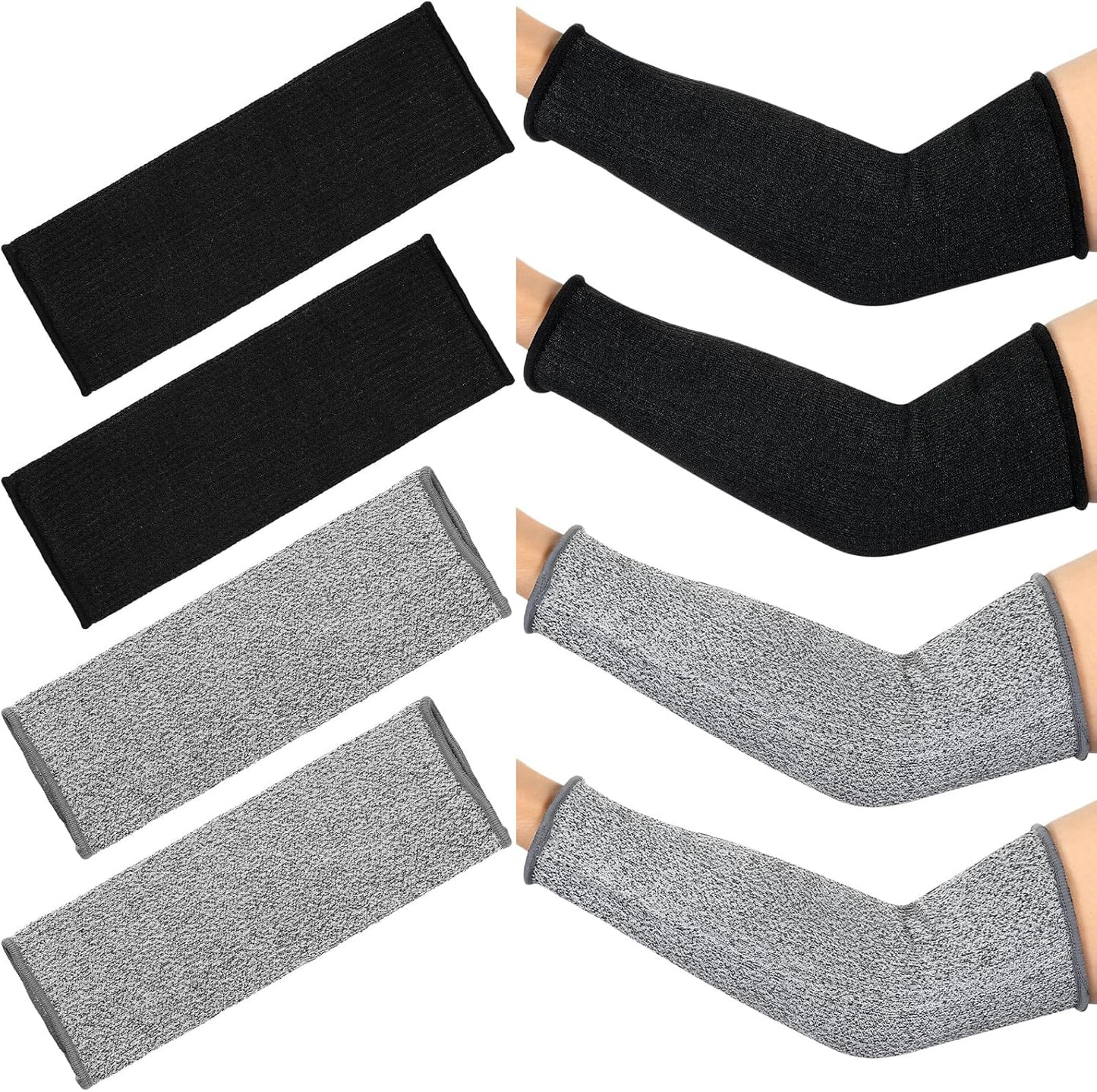4 Pair Protective Arm Sleeves for Thin Skin Anti-Cut Burn Resistant Cover Forearm Sleeve for Cooking Construction(Black, 11.8 Inch)