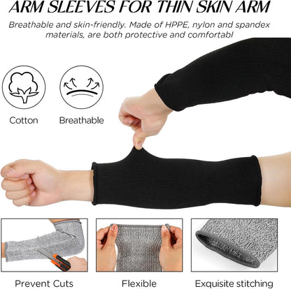 4 Pair Protective Arm Sleeves for Thin Skin Anti-Cut Burn Resistant Cover Forearm Sleeve for Cooking Construction(Black, 11.8 Inch)