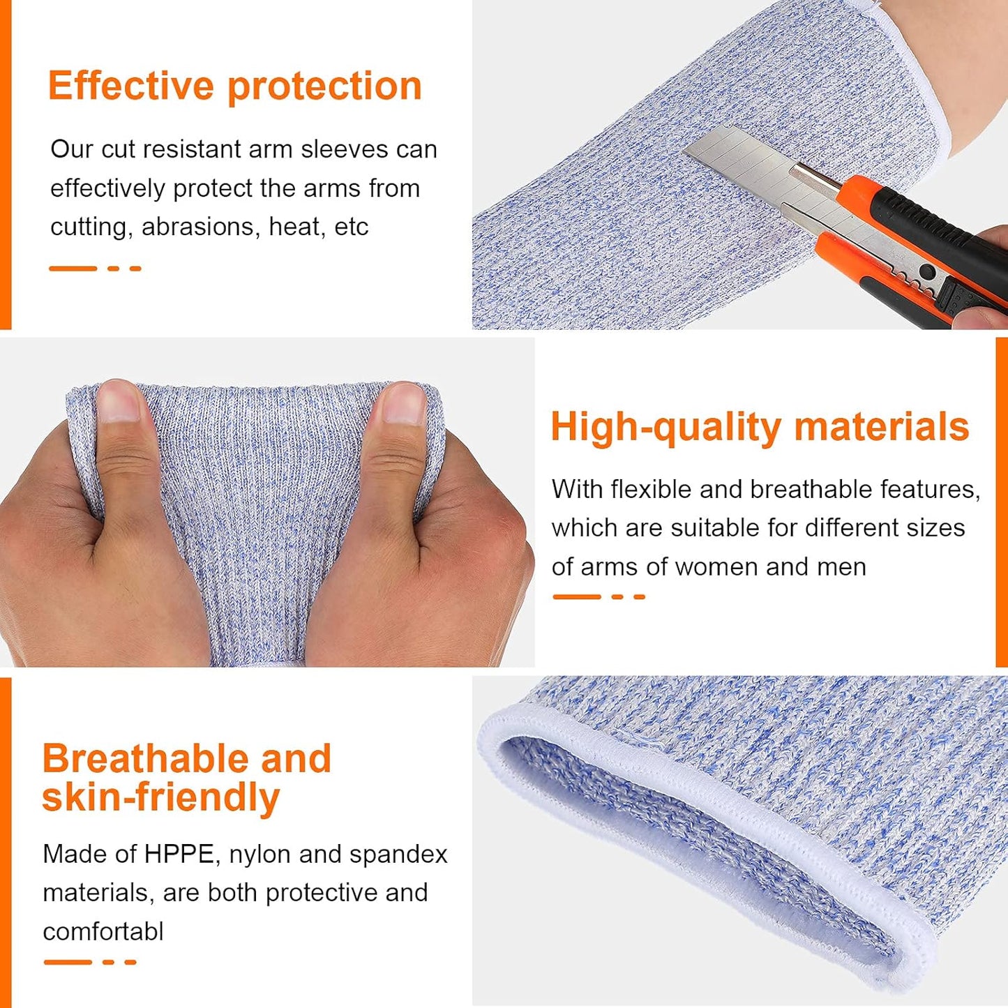 4 Pair Protective Arm Sleeves for Thin Skin Anti-Cut Burn Resistant Cover Forearm Sleeve for Cooking Construction(Black, 11.8 Inch)