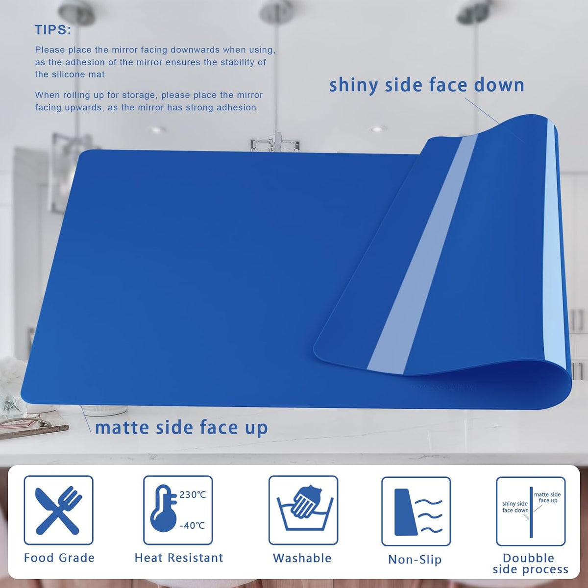Silicone Placemats, Food-Grade Non-Slip Waterproof, Dining, Countertop Protector, Kitchen Counter Mat, Heat Resistant, Baking mat Dishwasher Safe
