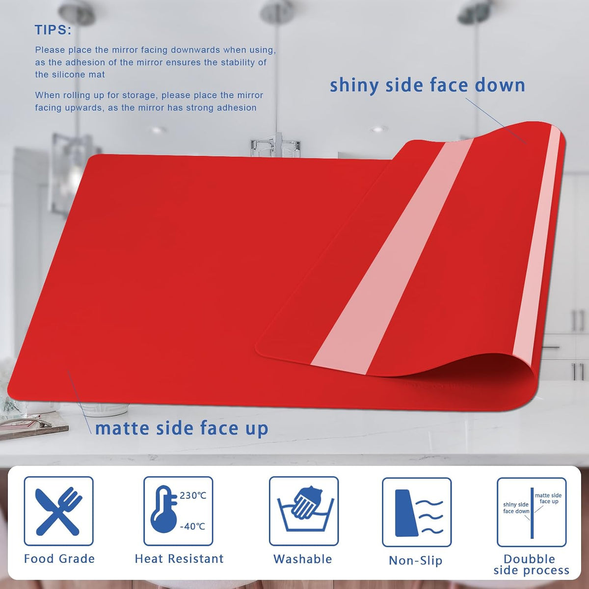 Silicone Placemats, Food-Grade Non-Slip Waterproof, Dining, Countertop Protector, Kitchen Counter Mat, Heat Resistant, Baking mat Dishwasher Safe