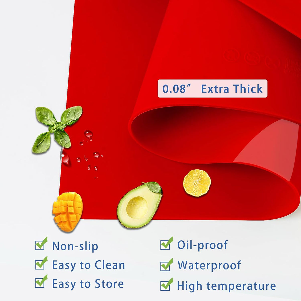 Silicone Placemats, Food-Grade Non-Slip Waterproof, Dining, Countertop Protector, Kitchen Counter Mat, Heat Resistant, Baking mat Dishwasher Safe