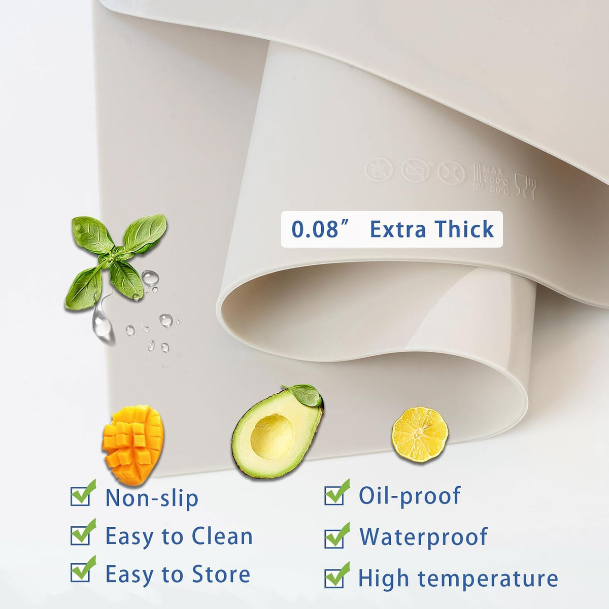 Silicone Placemats, Food-Grade Non-Slip Waterproof, Dining, Countertop Protector, Kitchen Counter Mat, Heat Resistant, Baking mat Dishwasher Safe