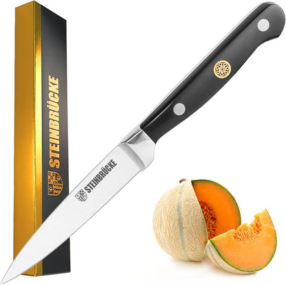 ù Paring Knife 4 inch - Small Kitchen Knife Forged from German Stainless Steel 5Cr15Mov (HRC58), Full Tang, Sharp Paring Knives for Cutting, Peeling, Slicing Fruits and Vegetables