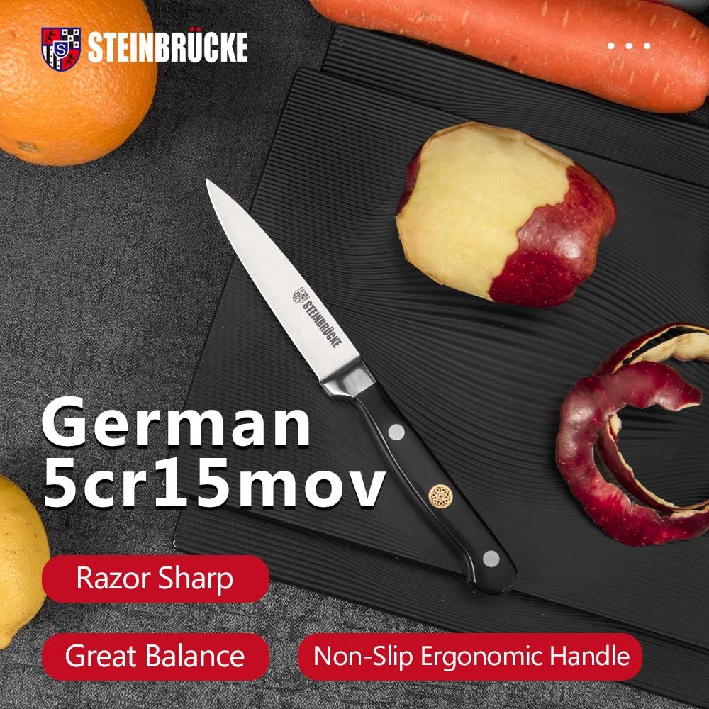 ù Paring Knife 4 inch - Small Kitchen Knife Forged from German Stainless Steel 5Cr15Mov (HRC58), Full Tang, Sharp Paring Knives for Cutting, Peeling, Slicing Fruits and Vegetables