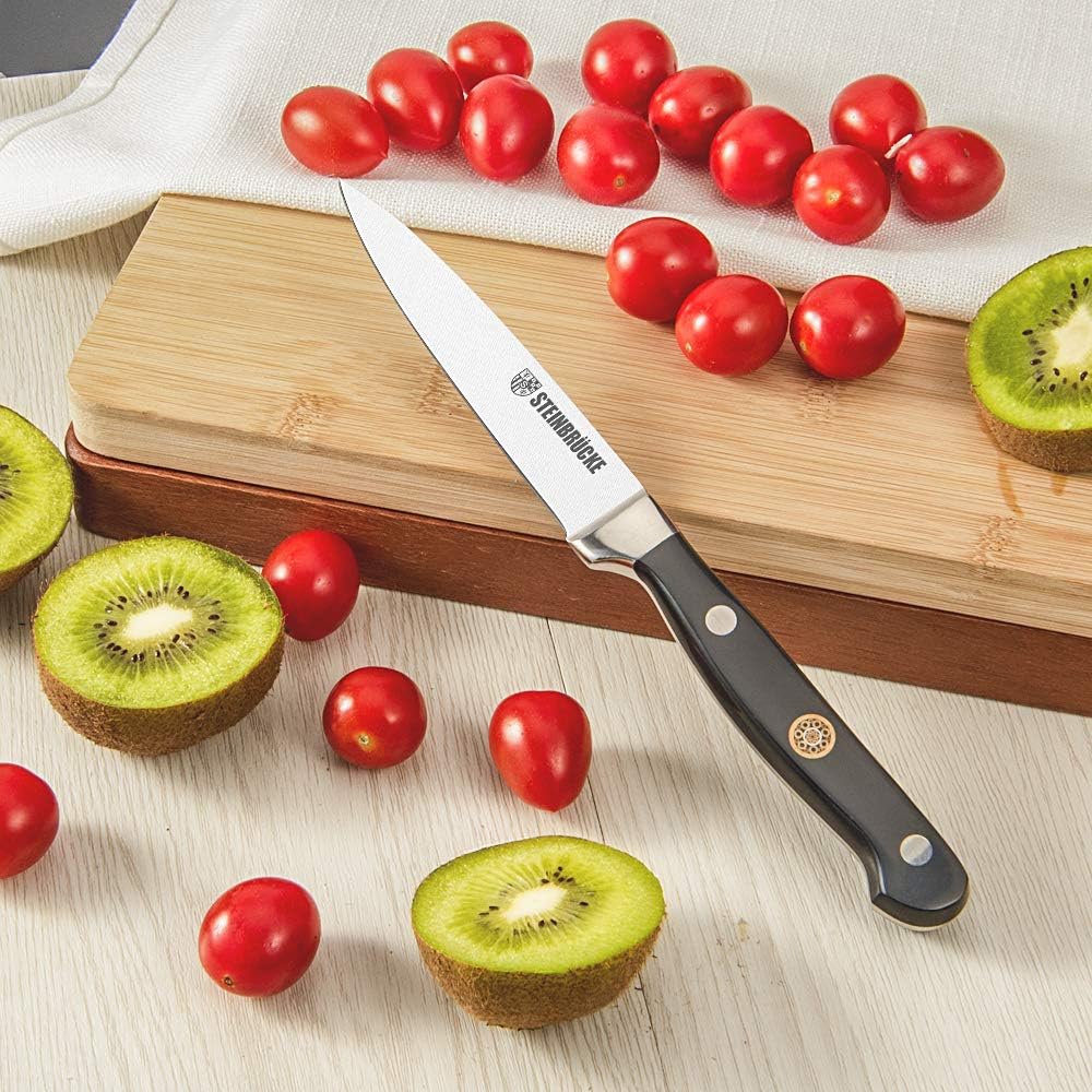 ù Paring Knife 4 inch - Small Kitchen Knife Forged from German Stainless Steel 5Cr15Mov (HRC58), Full Tang, Sharp Paring Knives for Cutting, Peeling, Slicing Fruits and Vegetables