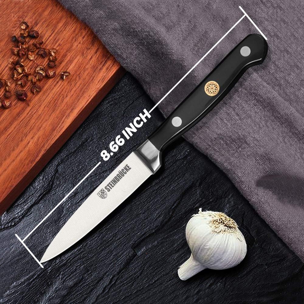 ù Paring Knife 4 inch - Small Kitchen Knife Forged from German Stainless Steel 5Cr15Mov (HRC58), Full Tang, Sharp Paring Knives for Cutting, Peeling, Slicing Fruits and Vegetables