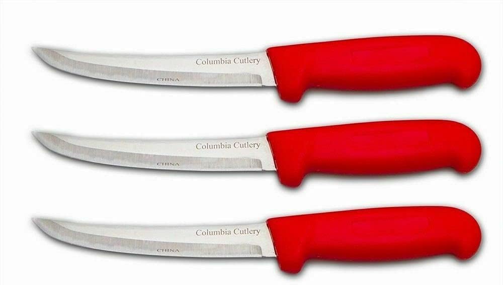 Columbia Cutlery 6 in. Red Boning/Fillet Knife - Curved & Stiff (3 pack)