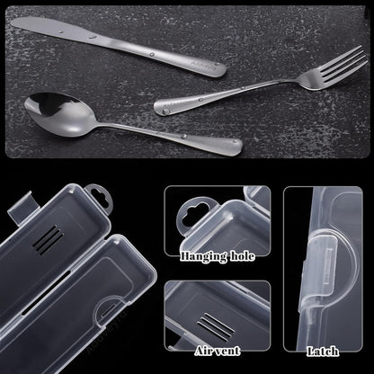 Travel Utensils with Case Stainless Steel Knife Fork Spoon Set Reusable Cutlery for Lunch Box Portable Silverware Kit（Silver）