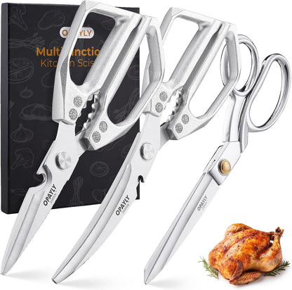 3PCS Heavy Duty Kitchen Scissors Set All Purpose - Stainless Steel Scissors Meat Scissors Dishwasher Safe Japanese Cooking Scissor for Food Paired with household tailor shears Gifts for Men Women