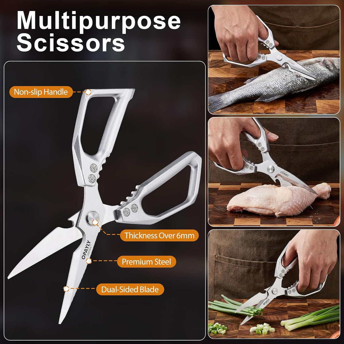 3PCS Heavy Duty Kitchen Scissors Set All Purpose - Stainless Steel Scissors Meat Scissors Dishwasher Safe Japanese Cooking Scissor for Food Paired with household tailor shears Gifts for Men Women