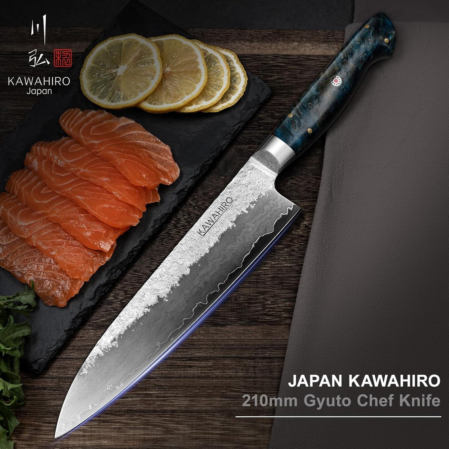 Japanese Chef Knife with SG2 Powder Steel, 8.27 inch Professional Gyuto Knife, Hand Forged Kitchen Knife with Premium Stabilized Wood Handle and Wood Gift Box