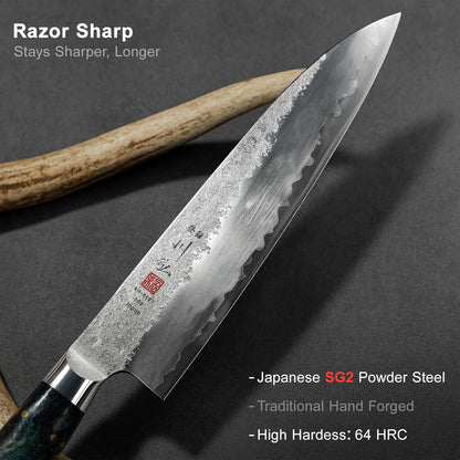 Japanese Chef Knife with SG2 Powder Steel, 8.27 inch Professional Gyuto Knife, Hand Forged Kitchen Knife with Premium Stabilized Wood Handle and Wood Gift Box