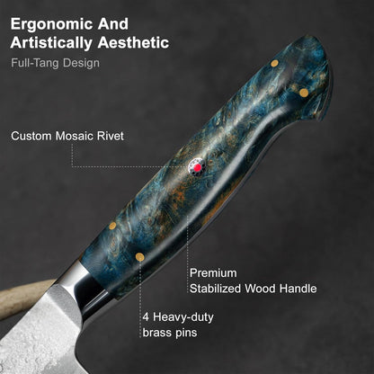 Japanese Chef Knife with SG2 Powder Steel, 8.27 inch Professional Gyuto Knife, Hand Forged Kitchen Knife with Premium Stabilized Wood Handle and Wood Gift Box
