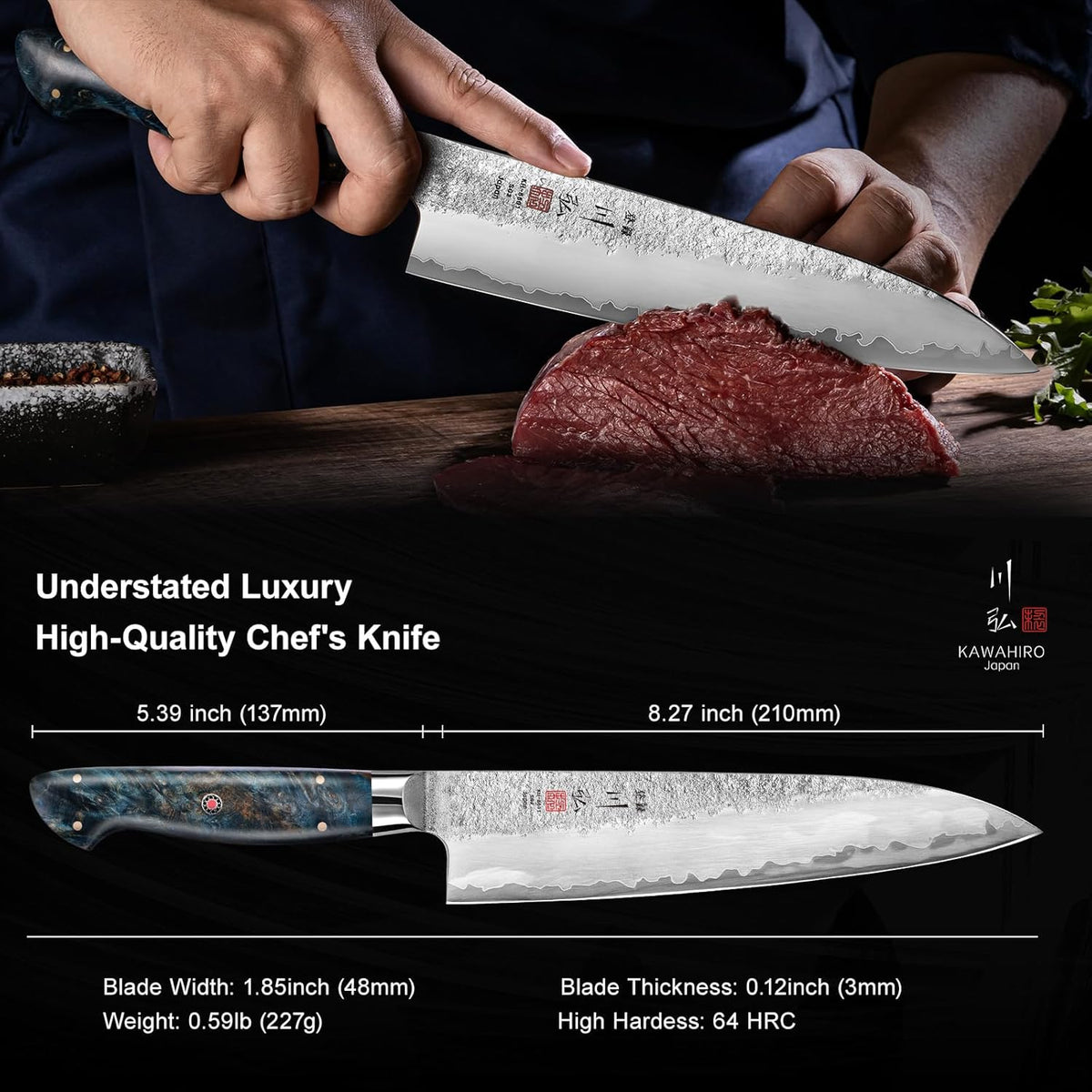 Japanese Chef Knife with SG2 Powder Steel, 8.27 inch Professional Gyuto Knife, Hand Forged Kitchen Knife with Premium Stabilized Wood Handle and Wood Gift Box
