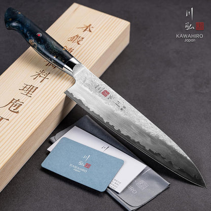 Japanese Chef Knife with SG2 Powder Steel, 8.27 inch Professional Gyuto Knife, Hand Forged Kitchen Knife with Premium Stabilized Wood Handle and Wood Gift Box