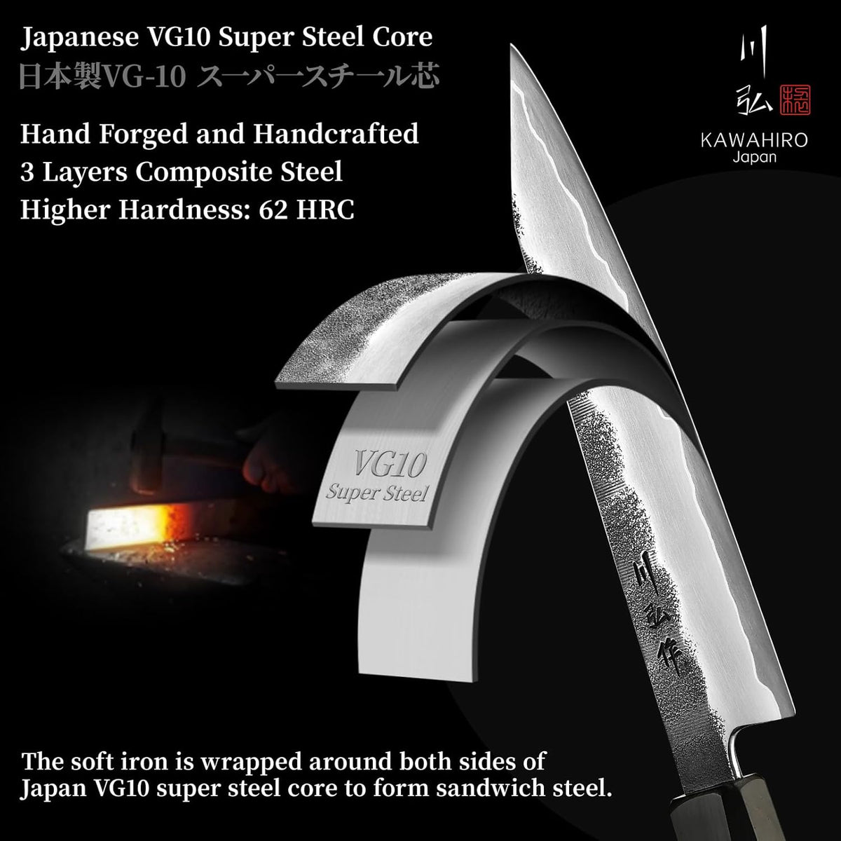 Japanese Chef Knife with SG2 Powder Steel, 8.27 inch Professional Gyuto Knife, Hand Forged Kitchen Knife with Premium Stabilized Wood Handle and Wood Gift Box