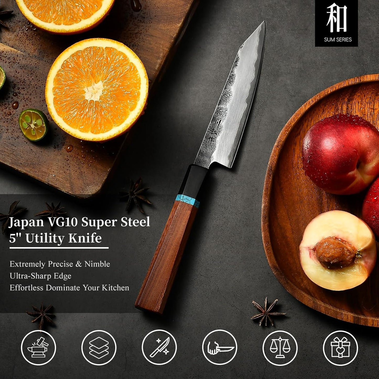 Japanese Chef Knife with SG2 Powder Steel, 8.27 inch Professional Gyuto Knife, Hand Forged Kitchen Knife with Premium Stabilized Wood Handle and Wood Gift Box
