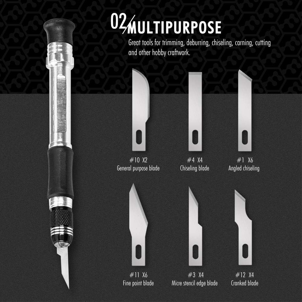 Craft Knife Precision Cutter Hobby Knife Blades Set (29pcs) | 29-in-1, Sturdy for Art Work, Scrapbooking, Stencil, Vinyl & Canvas, Leather Working