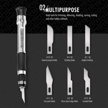 Craft Knife Precision Cutter Hobby Knife Blades Set (29pcs) | 29-in-1, Sturdy for Art Work, Scrapbooking, Stencil, Vinyl & Canvas, Leather Working