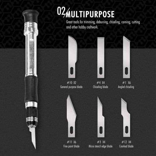 Craft Knife Precision Cutter Hobby Knife Blades Set (29pcs) | 29-in-1, Sturdy for Art Work, Scrapbooking, Stencil, Vinyl & Canvas, Leather Working