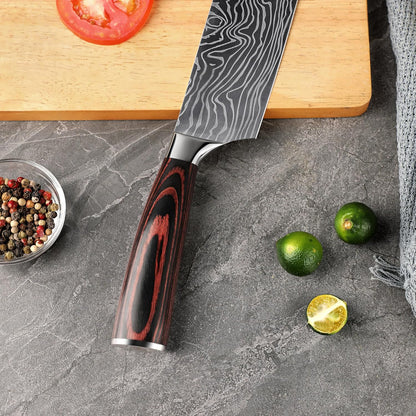 Seido Master 7 Inch Nakiri Knife, High Carbon Steel, Pakkawood Handle | Full-tang vegetable knife with Damascus-pattern blade for chopping, slicing, and precise prep