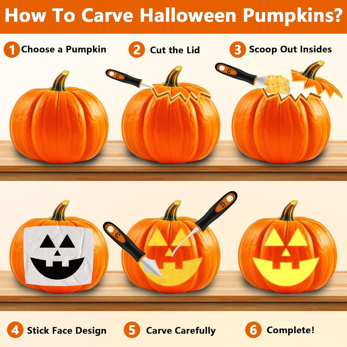 Professional Pumpkin Carving Kit, 26 PCS Heavy Duty Stainless Steel Tools with 9 Knives, Saw & Scoop, Halloween Carving Set with Stencils for Adults & Kids to DIY Jack-o-Lanterns