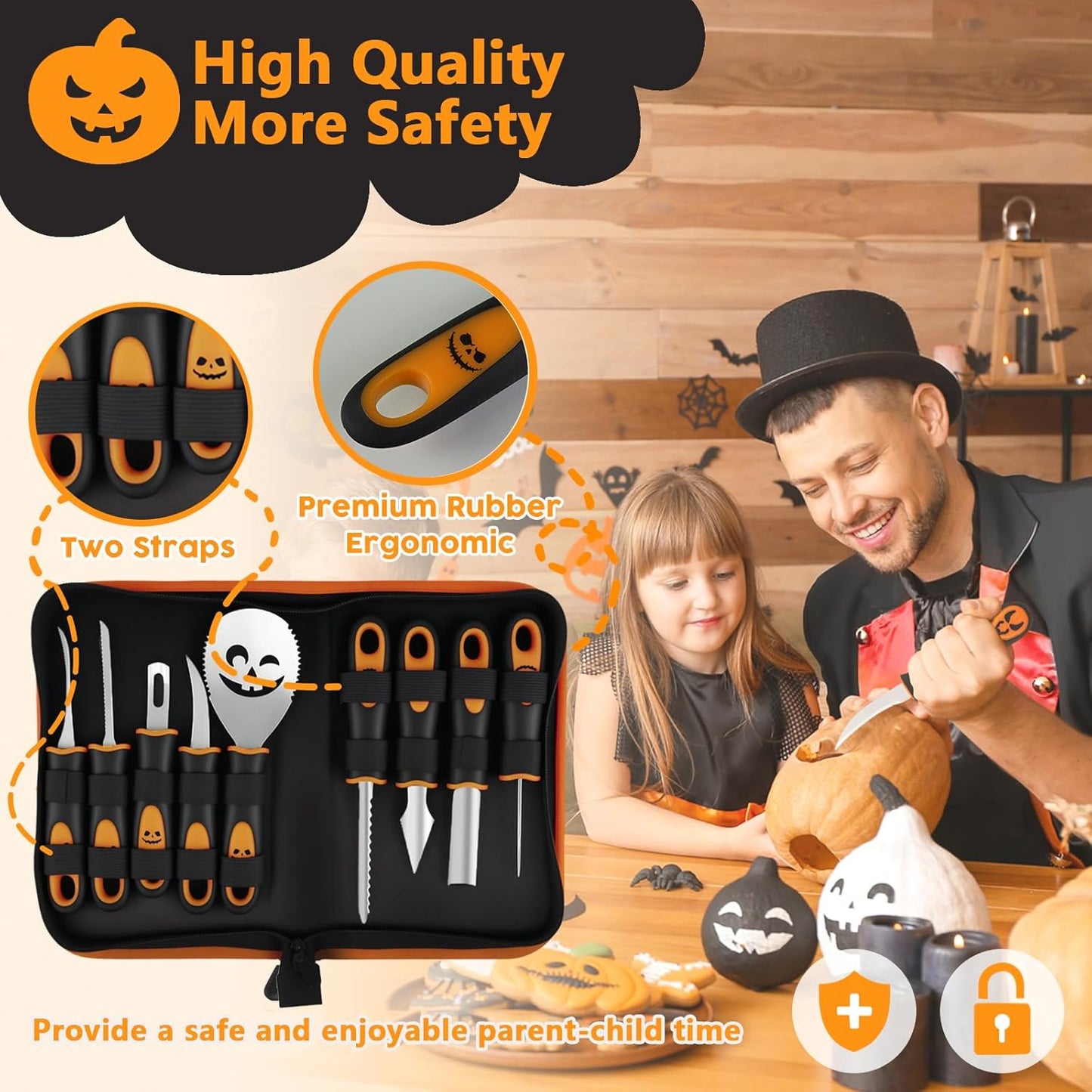 Professional Pumpkin Carving Kit, 26 PCS Heavy Duty Stainless Steel Tools with 9 Knives, Saw & Scoop, Halloween Carving Set with Stencils for Adults & Kids to DIY Jack-o-Lanterns