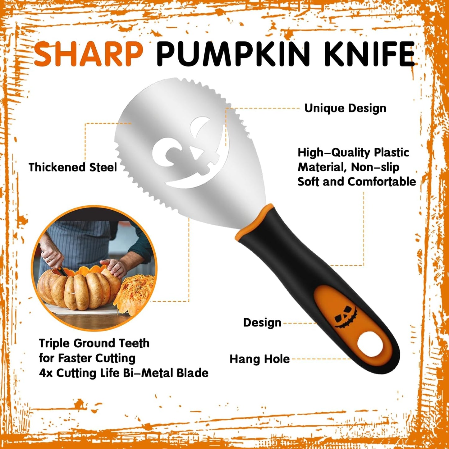 Professional Pumpkin Carving Kit, 26 PCS Heavy Duty Stainless Steel Tools with 9 Knives, Saw & Scoop, Halloween Carving Set with Stencils for Adults & Kids to DIY Jack-o-Lanterns