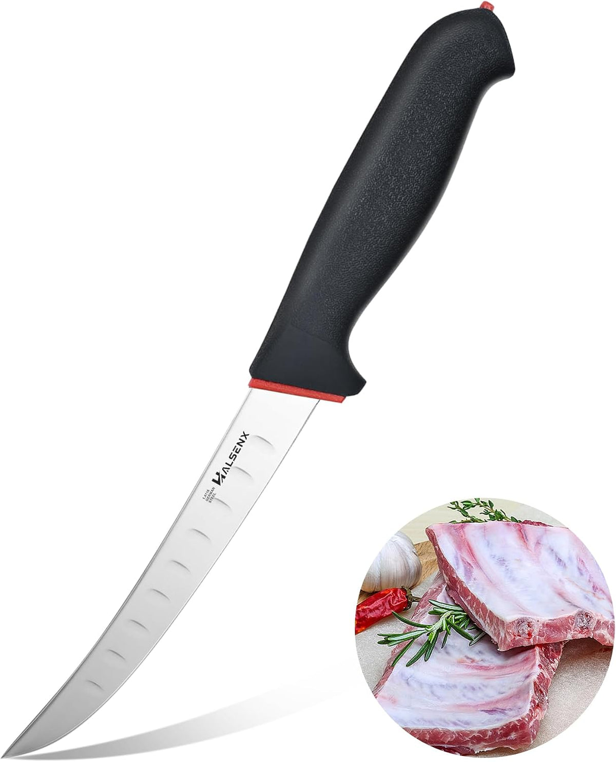 6" Boning Knife for Meat Cutting, Curved Blade | Curved blade deboning,High-carbon rust-resistant,Fluted edge tears less,Softgrip reduces fatigue,Versatile meat & poultry.