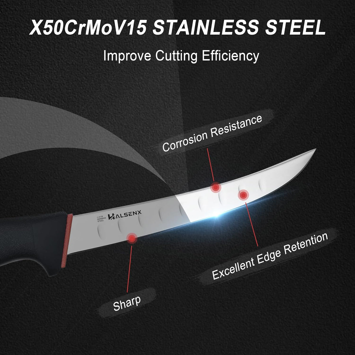 6" Boning Knife for Meat Cutting, Curved Blade | Curved blade deboning,High-carbon rust-resistant,Fluted edge tears less,Softgrip reduces fatigue,Versatile meat & poultry.