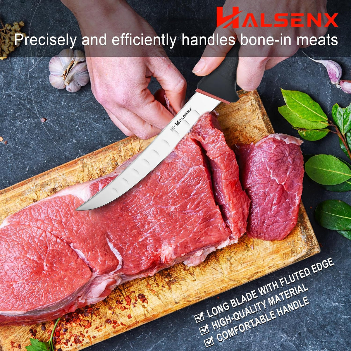 6" Boning Knife for Meat Cutting, Curved Blade | Curved blade deboning,High-carbon rust-resistant,Fluted edge tears less,Softgrip reduces fatigue,Versatile meat & poultry.