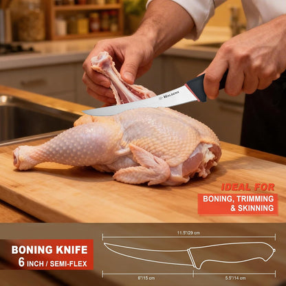 6" Boning Knife for Meat Cutting, Curved Blade | Curved blade deboning,High-carbon rust-resistant,Fluted edge tears less,Softgrip reduces fatigue,Versatile meat & poultry.