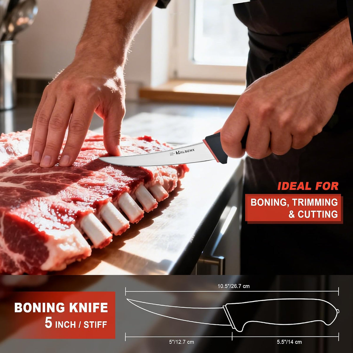 6" Boning Knife for Meat Cutting, Curved Blade | Curved blade deboning,High-carbon rust-resistant,Fluted edge tears less,Softgrip reduces fatigue,Versatile meat & poultry.