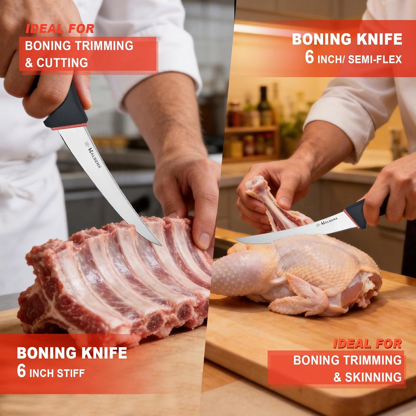 6" Boning Knife for Meat Cutting, Curved Blade | Curved blade deboning,High-carbon rust-resistant,Fluted edge tears less,Softgrip reduces fatigue,Versatile meat & poultry.
