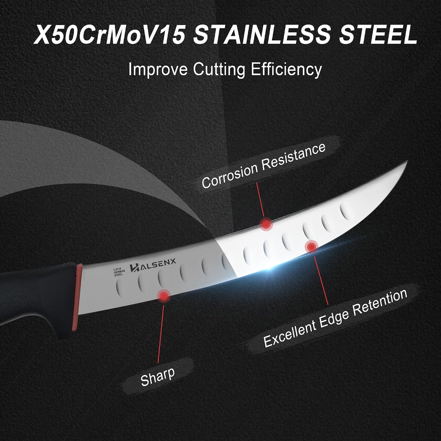 6" Boning Knife for Meat Cutting, Curved Blade | Curved blade deboning,High-carbon rust-resistant,Fluted edge tears less,Softgrip reduces fatigue,Versatile meat & poultry.