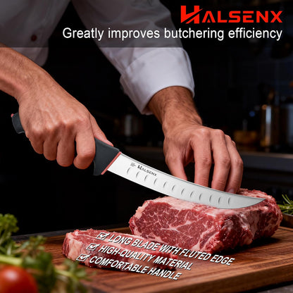 6" Boning Knife for Meat Cutting, Curved Blade | Curved blade deboning,High-carbon rust-resistant,Fluted edge tears less,Softgrip reduces fatigue,Versatile meat & poultry.