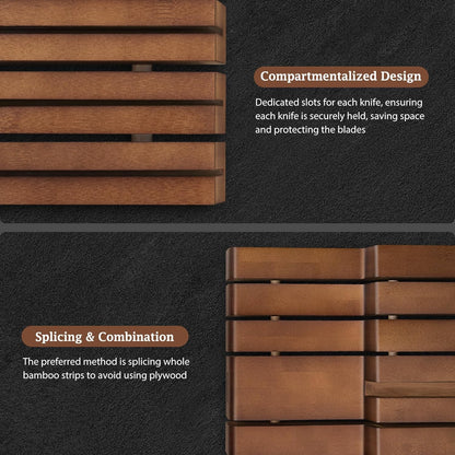 In-Drawer Knife Block, Bamboo Knife Drawer Organizer for 12 Knives | Large Knife Organizer Block, Kitchen Steak Knife Holder for Sharpening Steel, Brown (Knives & Sharpening Not Included)