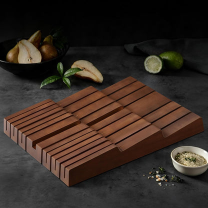 In-Drawer Knife Block, Bamboo Knife Drawer Organizer for 12 Knives | Large Knife Organizer Block, Kitchen Steak Knife Holder for Sharpening Steel, Brown (Knives & Sharpening Not Included)