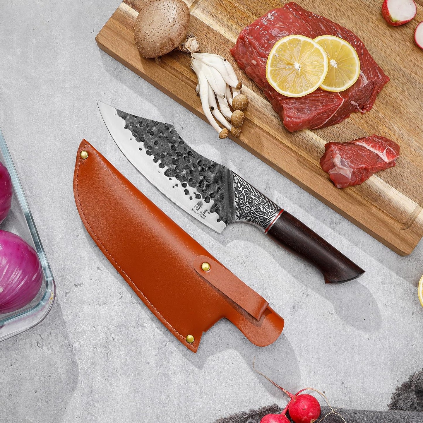 7" Chef Knife - Butcher Knife for Meat, Japanese High Carbon Meat Cleaver Knife, Hand Forged Meat Cutting Knife, Ultra Sharp Kitchen Knife for Home, Camping BBQ Cooking Knife