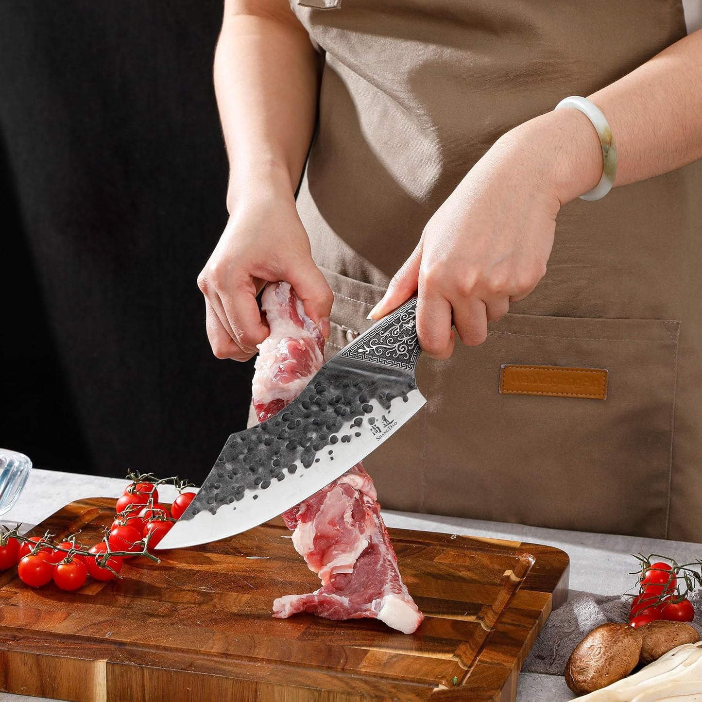 7" Chef Knife - Butcher Knife for Meat, Japanese High Carbon Meat Cleaver Knife, Hand Forged Meat Cutting Knife, Ultra Sharp Kitchen Knife for Home, Camping BBQ Cooking Knife