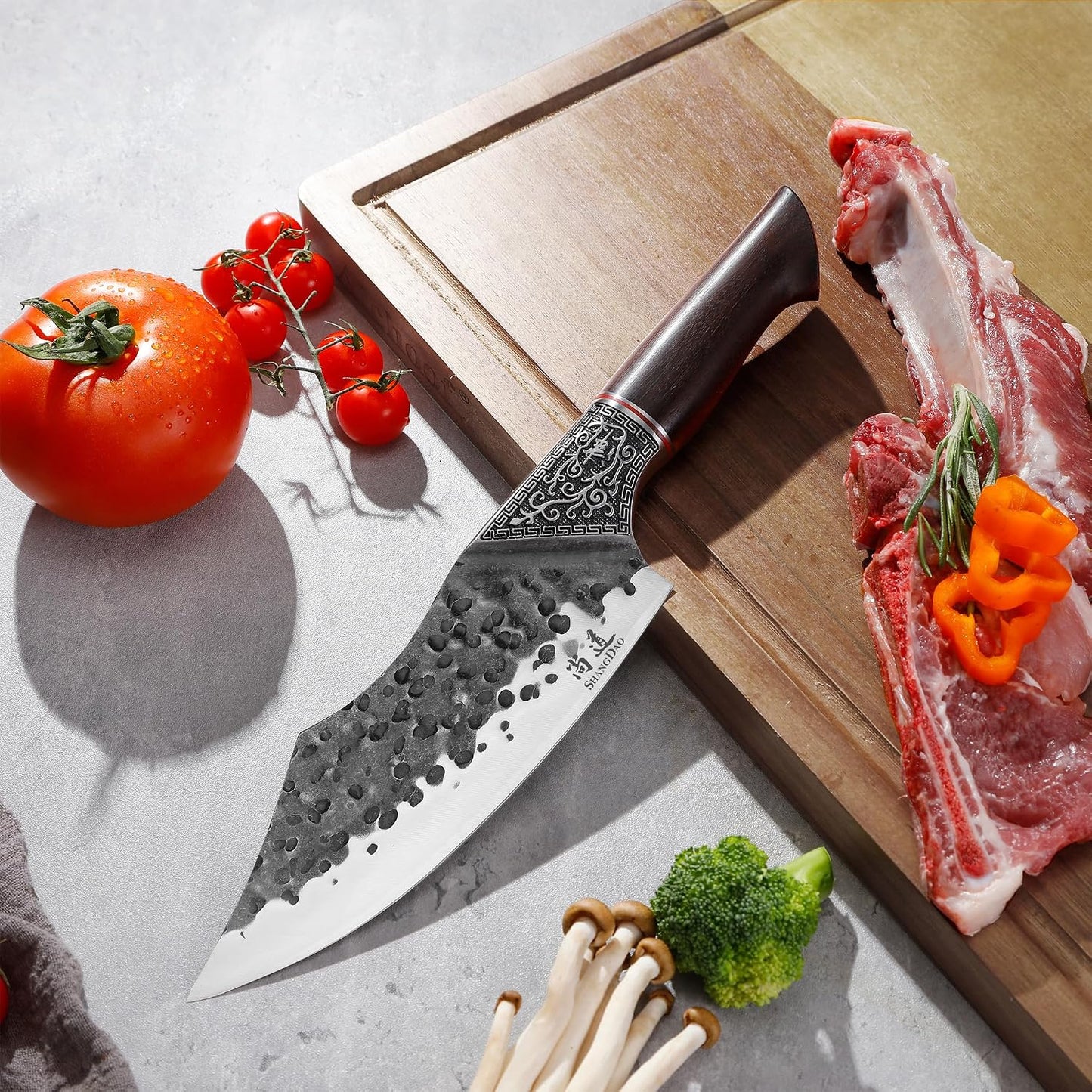7" Chef Knife - Butcher Knife for Meat, Japanese High Carbon Meat Cleaver Knife, Hand Forged Meat Cutting Knife, Ultra Sharp Kitchen Knife for Home, Camping BBQ Cooking Knife