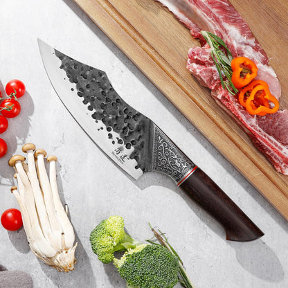 7" Chef Knife - Butcher Knife for Meat, Japanese High Carbon Meat Cleaver Knife, Hand Forged Meat Cutting Knife, Ultra Sharp Kitchen Knife for Home, Camping BBQ Cooking Knife