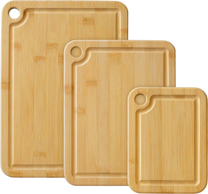 Cutting Boards for Kitchen with Juice Groove, Set of 3 – Bamboo Wood Cutting Board Set in Small, Medium & Large Sizes