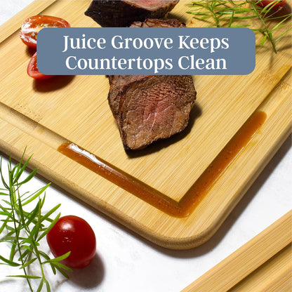 Cutting Boards for Kitchen with Juice Groove, Set of 3 – Bamboo Wood Cutting Board Set in Small, Medium & Large Sizes