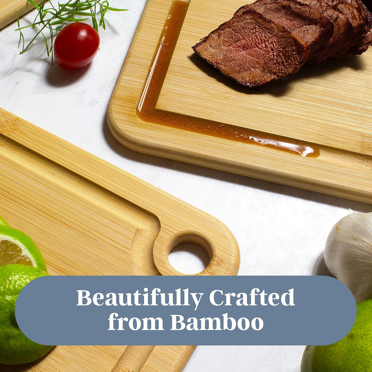Cutting Boards for Kitchen with Juice Groove, Set of 3 – Bamboo Wood Cutting Board Set in Small, Medium & Large Sizes